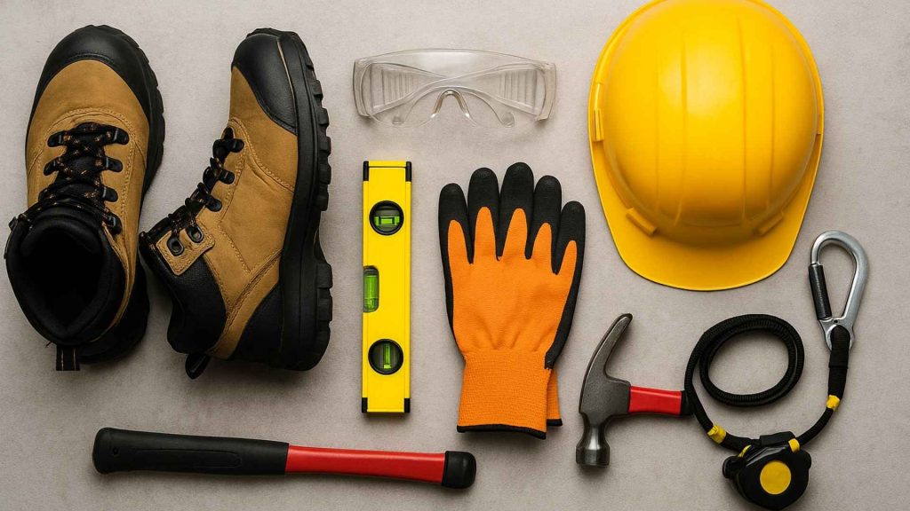 DIY metal roof installation tools and instruments.